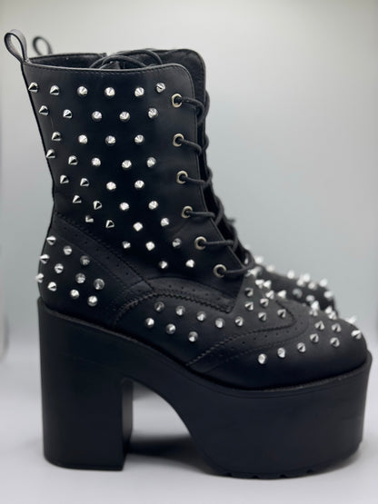 Brogue Spiked Women's Block Heel Platform Booties